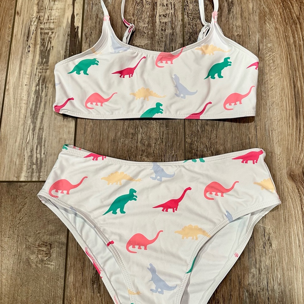 High Waist Colorful Dinosaur Print Bikini Set, Small